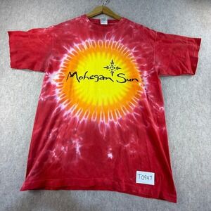 Vintage Sundog Mohegan Sun Tie Dye‎ T Shirt Red Yellow Sunburst Single Stitch L